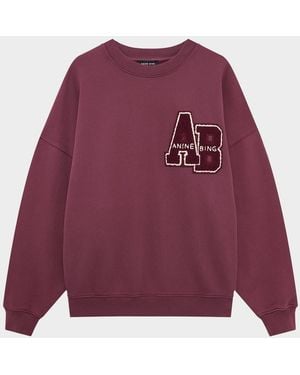 Anine Bing Miles Oversized Logo Embroidered Sweatshirt - Purple