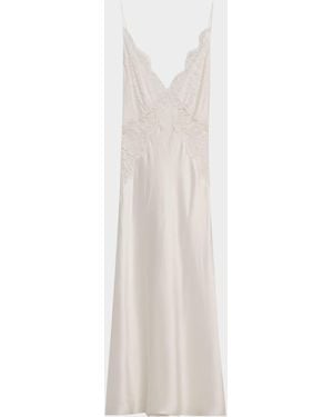 Christine Lingerie Backless Lace & Silk Charmeuse Nightgown - White
