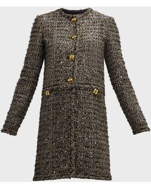 St. John French Metallic Eyelash Tweed Top Coat - Green