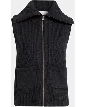 Majestic Filatures Zip-Front Rib Knit Wool Vest - Black