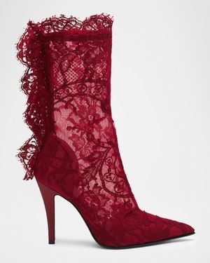 McQueen Heron Lace Ankle Boots - Red