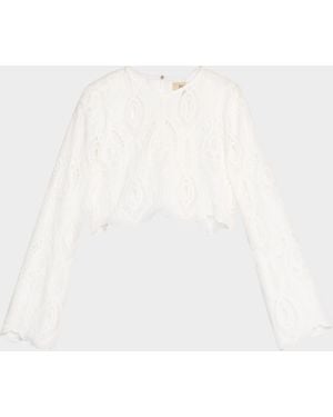 JBQ Karli Eyelet-Embroidered Crop Top - White