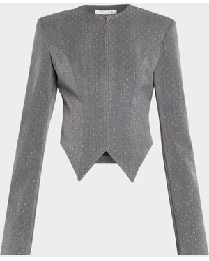 LAQUAN SMITH Embellished Denim Tailored Zip Jacket - Gray