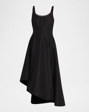 Jason Wu Asymmetric Metallic Floral Jacquard Midi Dress - Black
