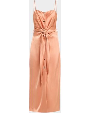 Nanushka Sayan Draped Satin Midi Dress - Orange