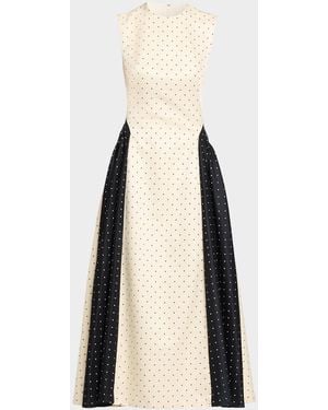 Lela Rose Sleeveless Polka Dot Jacquard Side-Panel Midi Dress - Natural