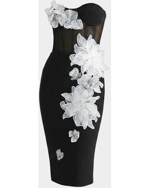 HELSI Rowan Strapless Floral Applique Bodycon Midi Dress - White