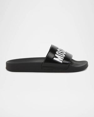 Moschino Logo Pool Slides - Black