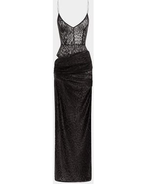 Alex Perry Leopard Burnout Asymmetric Draped Column Bikini Gown - White