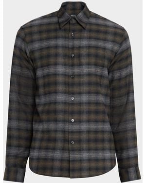 Theory Soft Plaid Cotton Sport Shirt - Gray