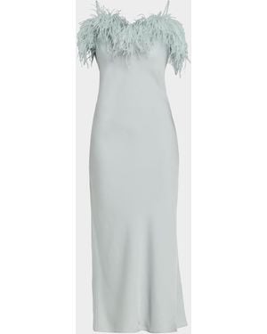 A.L.C. Odette Feather-Trim Satin Slip Dress - Green