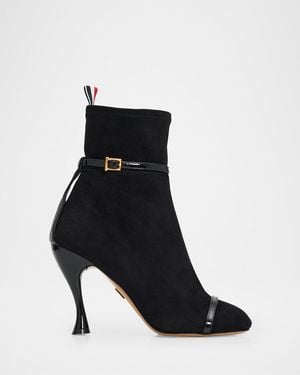 Thom Browne 105Mm Trompe L & Apos;Oeil Suede Booties - Black