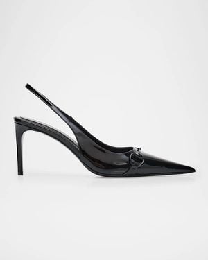 Gucci 80Mm Donna Patent Leather Slingback Pumps - Metallic