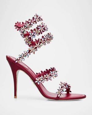 Rene Caovilla 100Mm Floral Crystal Satin Ankle-Wrap Sandals - Pink