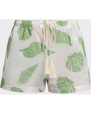 MILLY Corrie Embroidered Cotton Cover-Up Shorts - Green