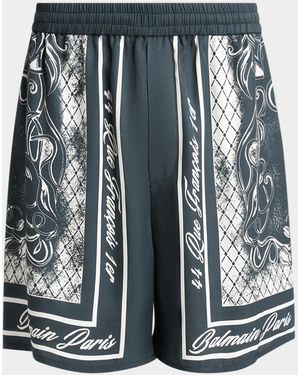 Balmain Apos;S Viscose Foulard-Print Relaxed Pull-On Shorts - Gray