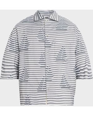 Jacquemus Apos;S La Chemise Plage Stripe Sailboat Short-Sleeve Shirt - Gray