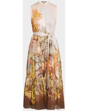 Kobi Halperin Jill Tiered Botanical-Print Midi Dress - Metallic