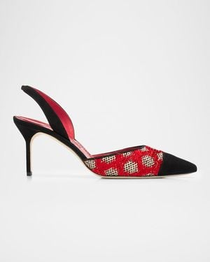Manolo Blahnik 70Mm Capsli Raffia And Suede Slingback Pumps - Red