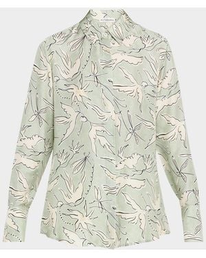 Altuzarra Chika Bird-Print Silk Twill Button-Front Shirt - White