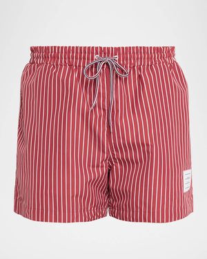 Thom Browne Nylon Pinstripe Swim Trunks - Red