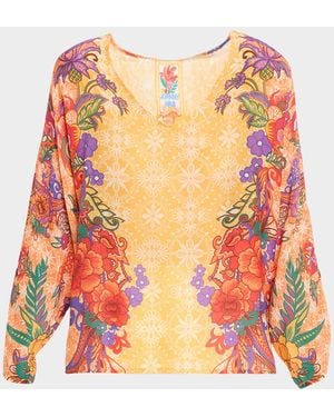 Johnny Was Erykah Floral-Print Blouse - Orange