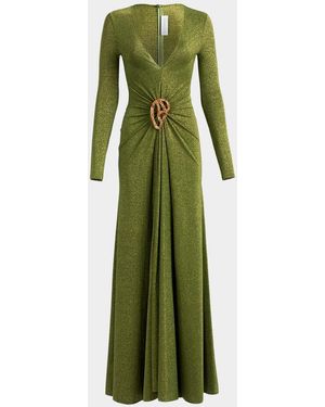 Silvia Tcherassi Melany Metallic A-Line Gown - Green