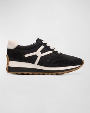 Veronica Beard Valentina Mixed Leather Retro Sneakers - Black