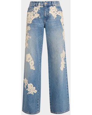 LoveShackFancy Bambie Lace Applique Jeans - Blue
