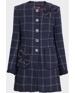 Maison Common Windowpane Long Jacket - Blue