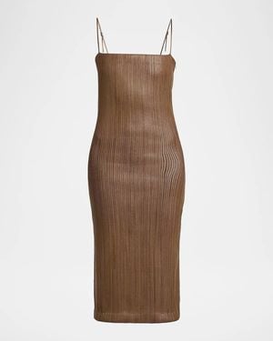 Tom Ford Leather Ribbed Midi Dress - Brown