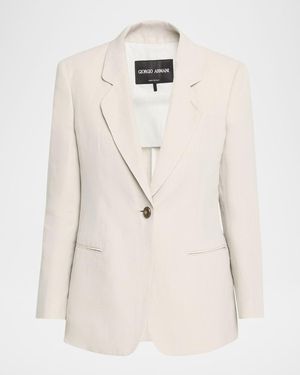 Giorgio Armani Linen Single-Breasted Blazer Jacket - Natural