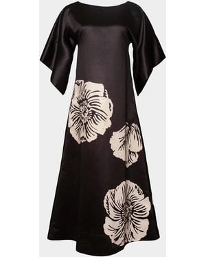 Frances Valentine Spinnaker Floral-Print Satin Maxi Dress - Black