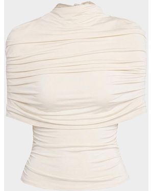 LAPOINTE Mock-Neck Ruched Jersey Top - Natural