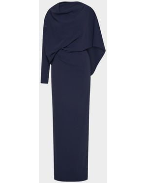 Rachel Gilbert Amaris Long-Sleeve Capelet Column Gown - Blue