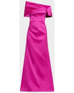 Teri Jon One-Shoulder Stretch Mikado Gown - Pink
