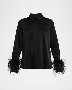 Emanuel Ungaro Luna Feather-Cuff Satin Blouse - Black