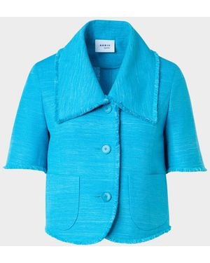 Akris Punto Short-Sleeve Fringed Indian Silk Jacket - Blue