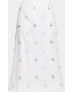Simone Rocha Ripple Rose Embroidered A-Line Midi Skirt - White