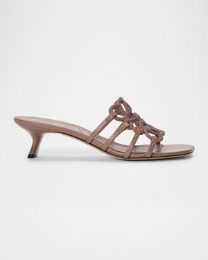Loewe 45Mm Petal Anagram Embellished Leather Mule Sandals - Gray