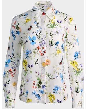 Alice + Olivia Twisting Vines Willa Placket Top - White