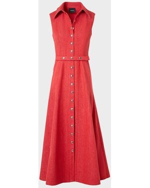 Akris Sleeveless Belted Denim Midi Shirtdress - Red