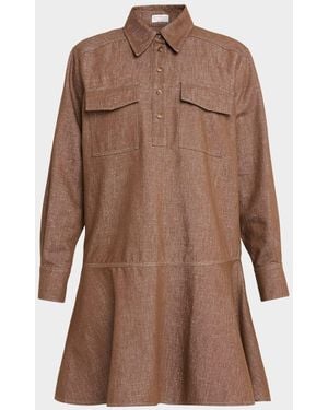 Brunello Cucinelli Shimmering Denim Mini Shirtdress - Brown