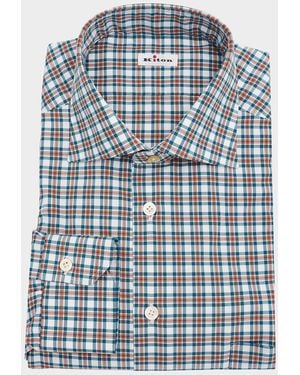Kiton Apos;S Cotton Plaid Classic-Fit Dress Shirt - Blue