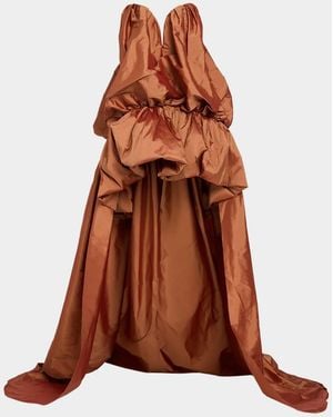 AKNVAS Arlene Strapless High-Low Taffeta Gown - Brown