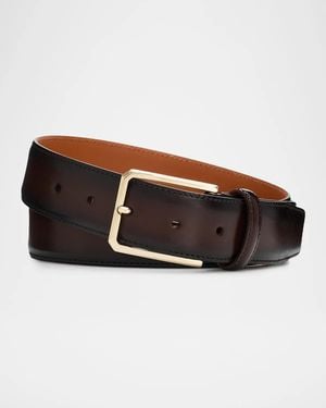 Santoni Apos;S Rectangular-Buckle Leather Belt - Brown