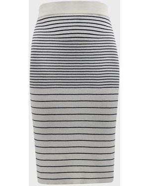 ATM Silk And Cotton Mixed Stripe Midi Skirt - Gray
