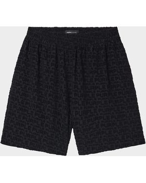 Purple Terry Towel Pull-On Shorts - Black