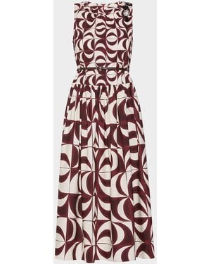 Max Mara Geometric-Print Cotton Poplin Midi Dress - White