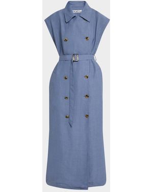 Argent Double-Breasted Twill Trench Midi Dress - Blue